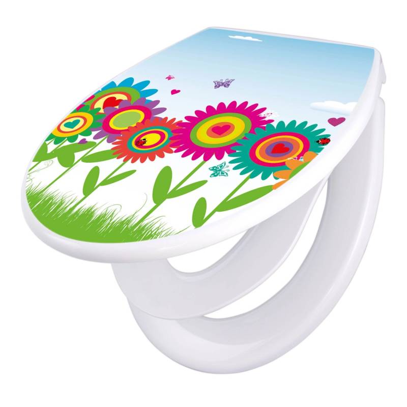 Banjado Familien WC Sitz Mit Absenkautomatik Universeller Klodeckel Mit Kindersitz Hochwertiges Polypropylen Mit Motiv Bunte Blumen von Banjado