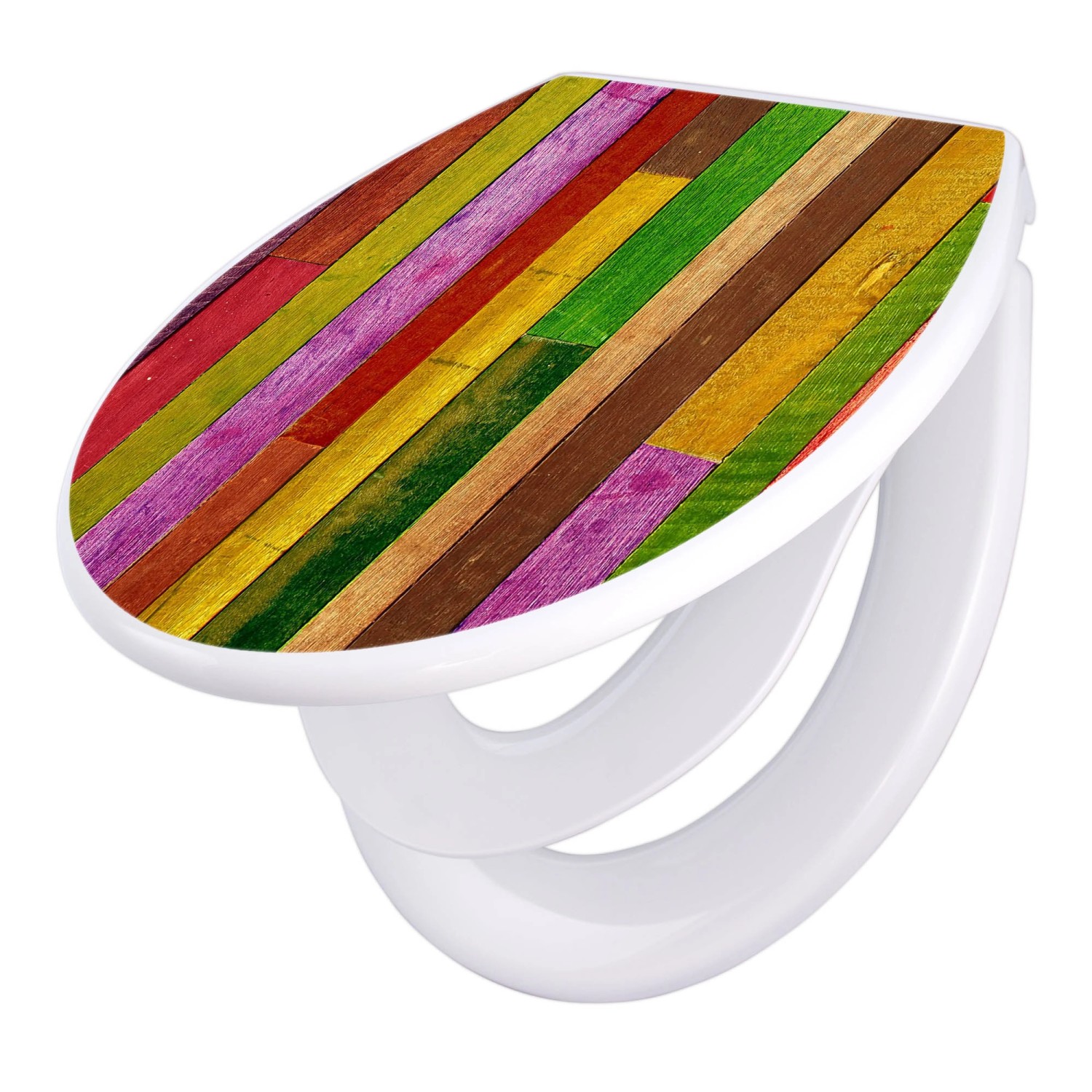 Banjado Familien WC Sitz Mit Absenkautomatik Universeller Klodeckel Mit Kindersitz Hochwertiges Polypropylen Mit Motiv Holz Collage Bunt von Banjado