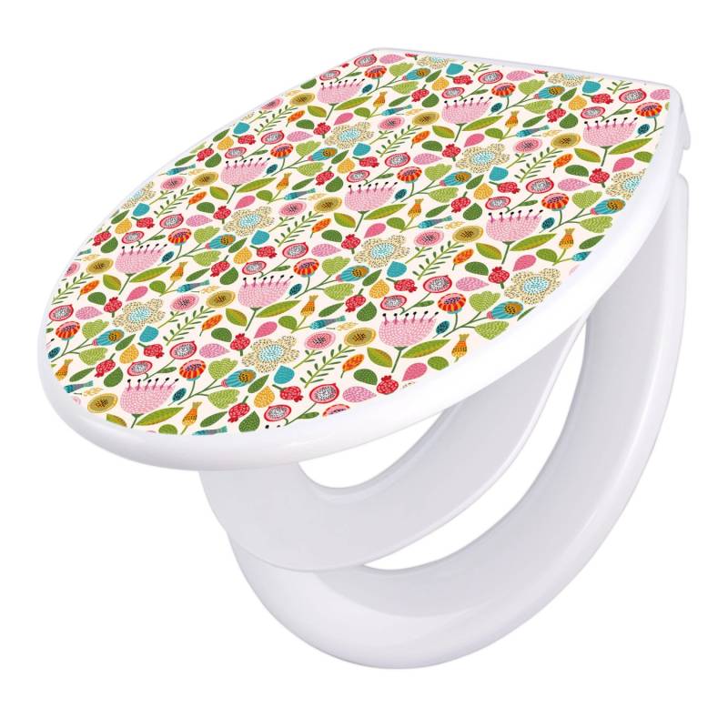 Banjado Familien WC Sitz Mit Absenkautomatik Universeller Klodeckel Mit Kindersitz Hochwertiges Polypropylen Mit Motiv Rosa Kelch Hell von Banjado