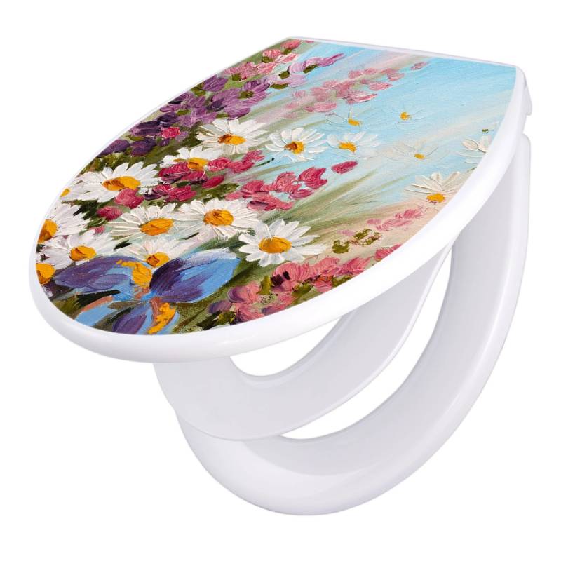 Banjado Familien WC Sitz Mit Absenkautomatik Universeller Klodeckel Mit Kindersitz Hochwertiges Polypropylen Mit Motiv Sommerstrauss von Banjado