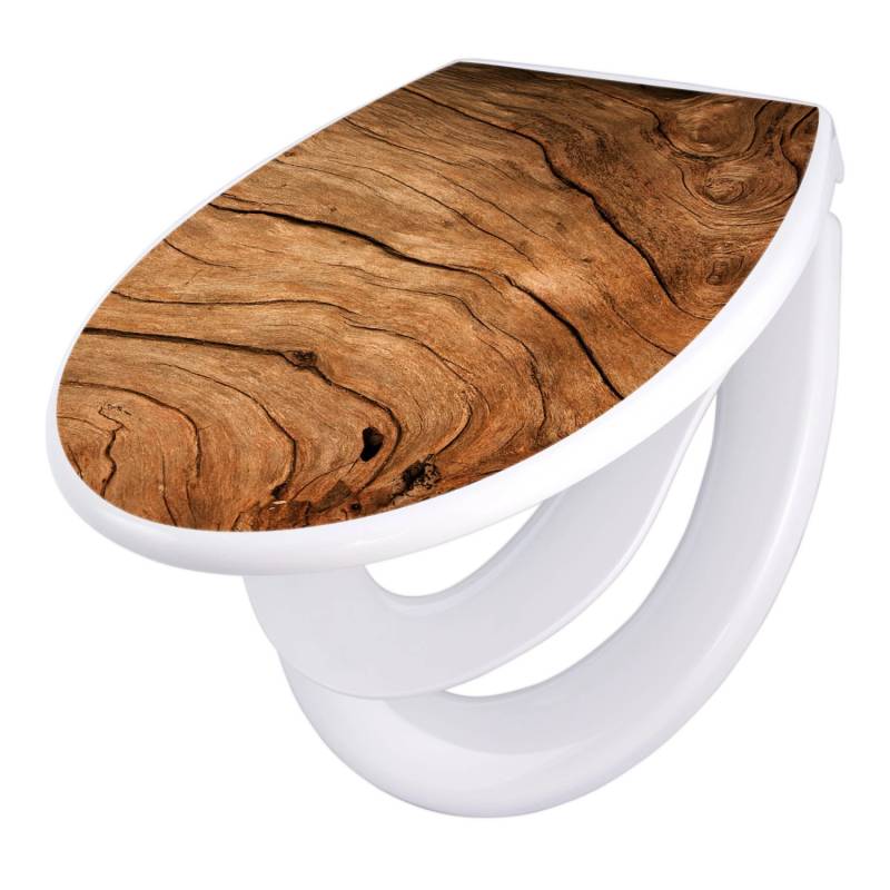 Banjado Familien WC Sitz Mit Absenkautomatik Universeller Klodeckel Mit Kindersitz Hochwertiges Polypropylen Mit Motiv Trockenes Holz von Banjado