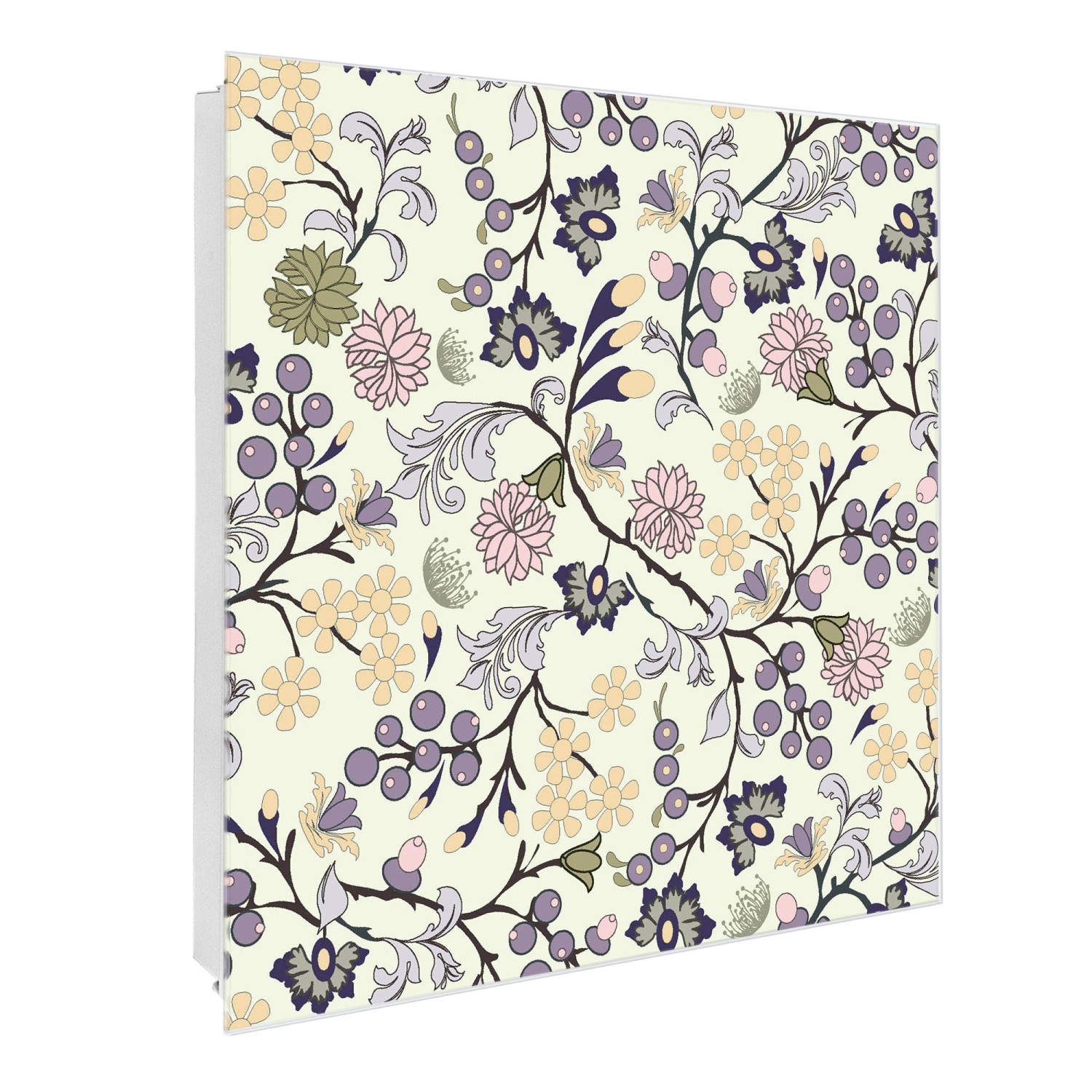 Banjado Großer Schlüsselkasten Glas 30x30cm Weiß Scharnier Rechts 50 Haken Beschreibbar Magnetisch Motiv Florale Tapete von Banjado