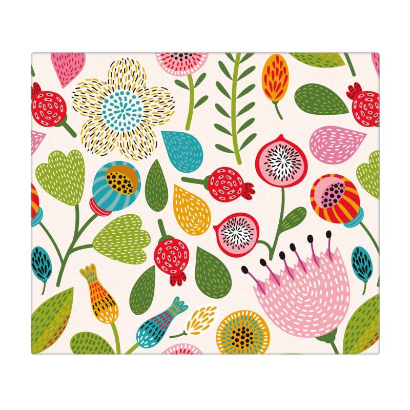 Banjado Herdabdeckplatte Glas 1 Teilig 60x52CM Schneidebrett Herdabdeckung Mit Motiv Blumen Naiv von Banjado