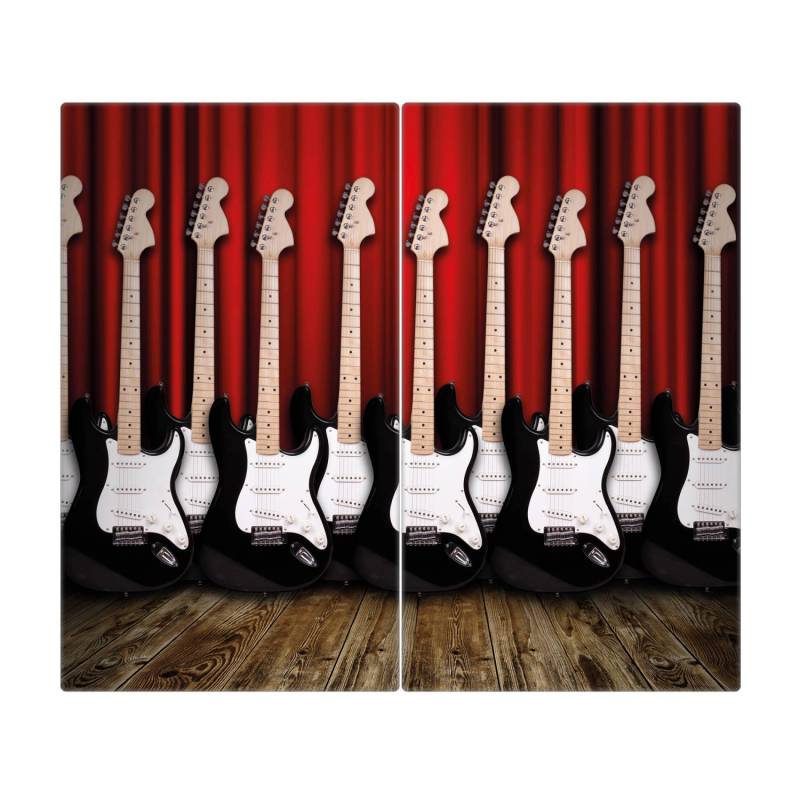 Banjado Herdabdeckplatte Glas 2 Teilig Je 30x52CM Schneidebrett Herdabdeckung Mit Motiv E-Gitarren von Banjado