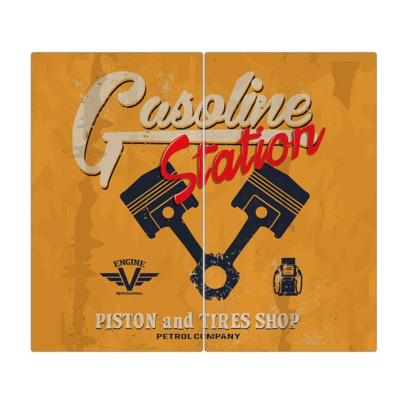 Banjado Herdabdeckplatte Glas 2 Teilig Je 30x52CM Schneidebrett Herdabdeckung Mit Motiv Gasoline Station von Banjado