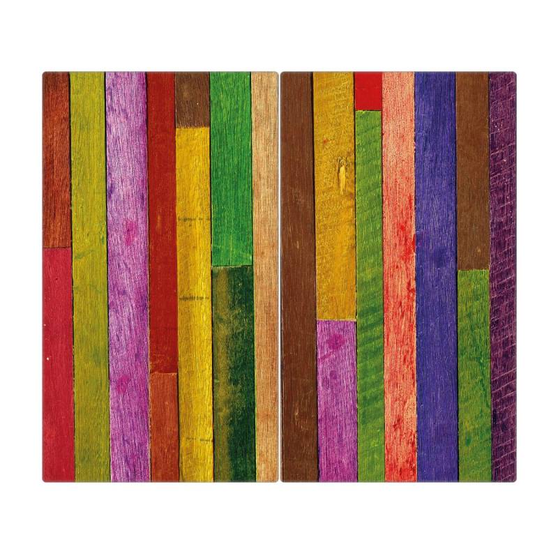 Banjado Herdabdeckplatte Glas 2 Teilig Je 30x52CM Schneidebrett Herdabdeckung Mit Motiv Holz Collage Bunt von Banjado