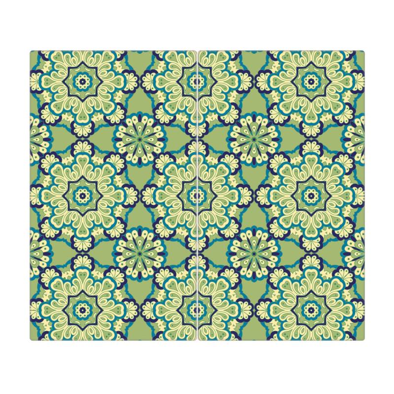 Banjado Herdabdeckplatte Glas 2 Teilig Je 30x52CM Schneidebrett Herdabdeckung Mit Motiv Kaleidoscop Grün von Banjado