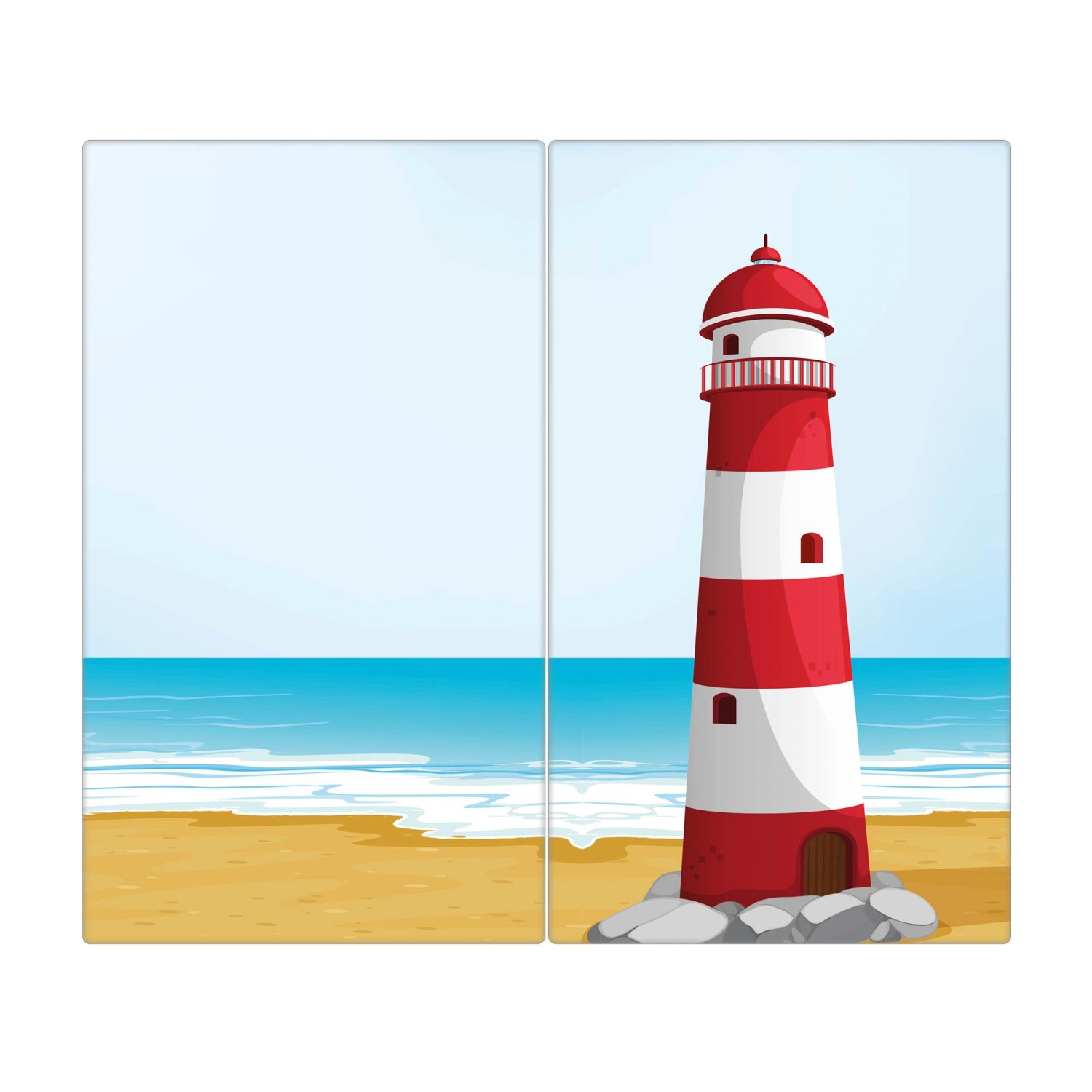 Banjado Herdabdeckplatte Glas 2 Teilig Je 30x52CM Schneidebrett Herdabdeckung Mit Motiv Leuchtturm Illustration von Banjado