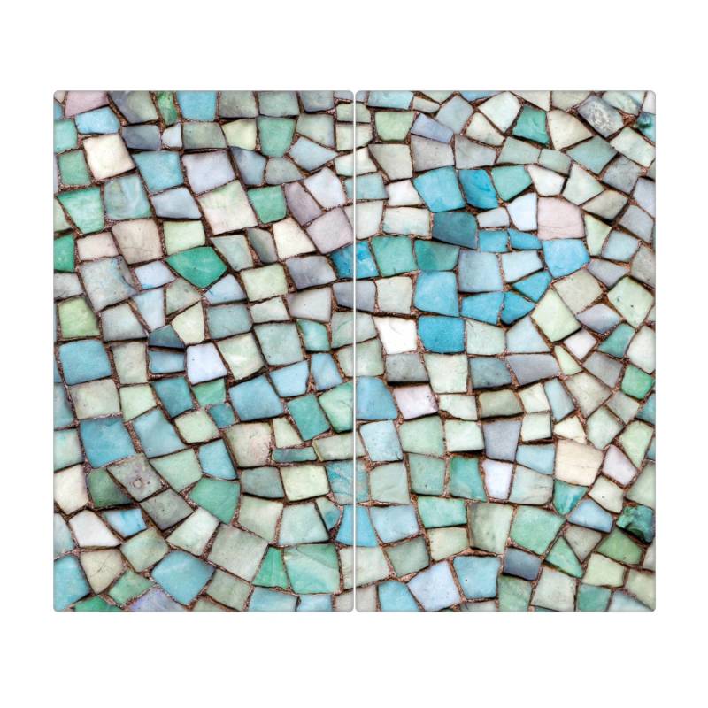 Banjado Herdabdeckplatte Glas 2 Teilig Je 30x52CM Schneidebrett Herdabdeckung Mit Motiv Mosaik Blau von Banjado