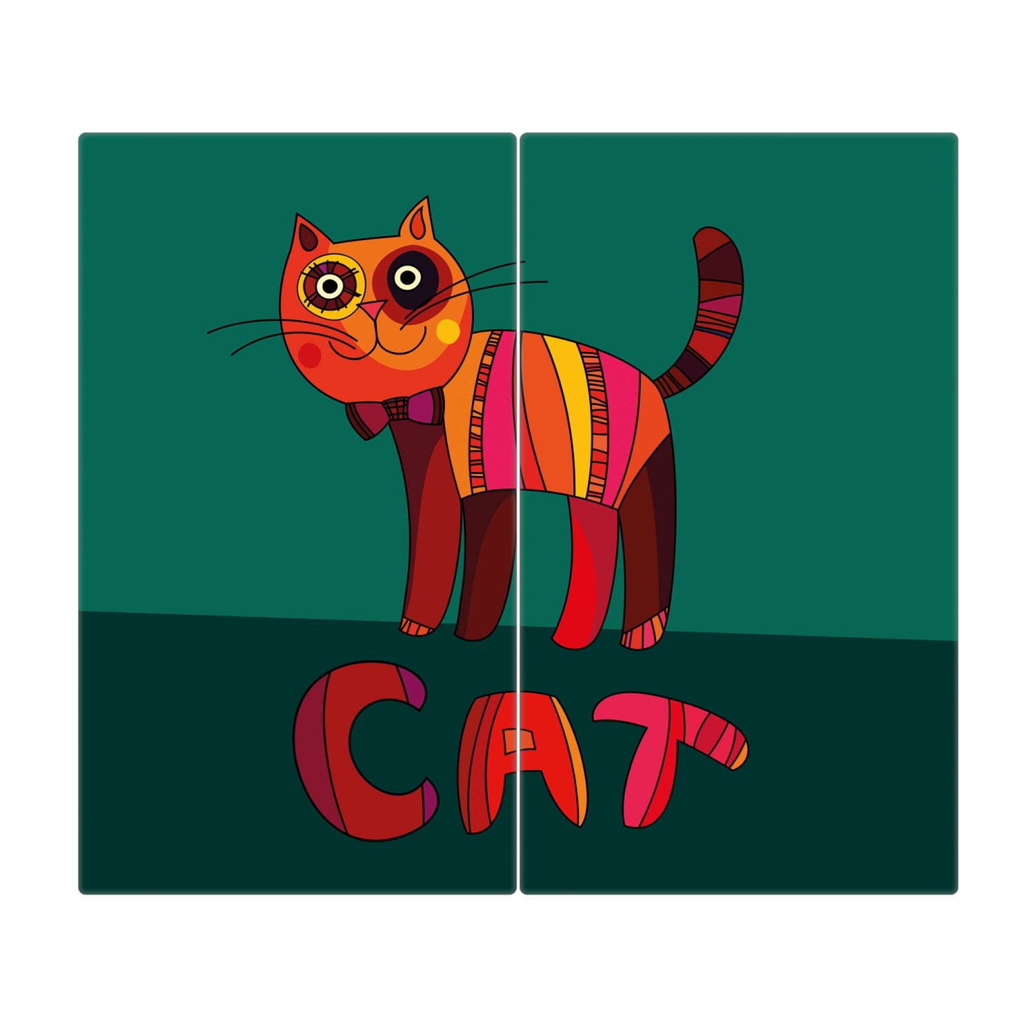 Banjado Herdabdeckplatte Glas 2 Teilig Je 30x52CM Schneidebrett Herdabdeckung Mit Motiv Orange Katze von Banjado