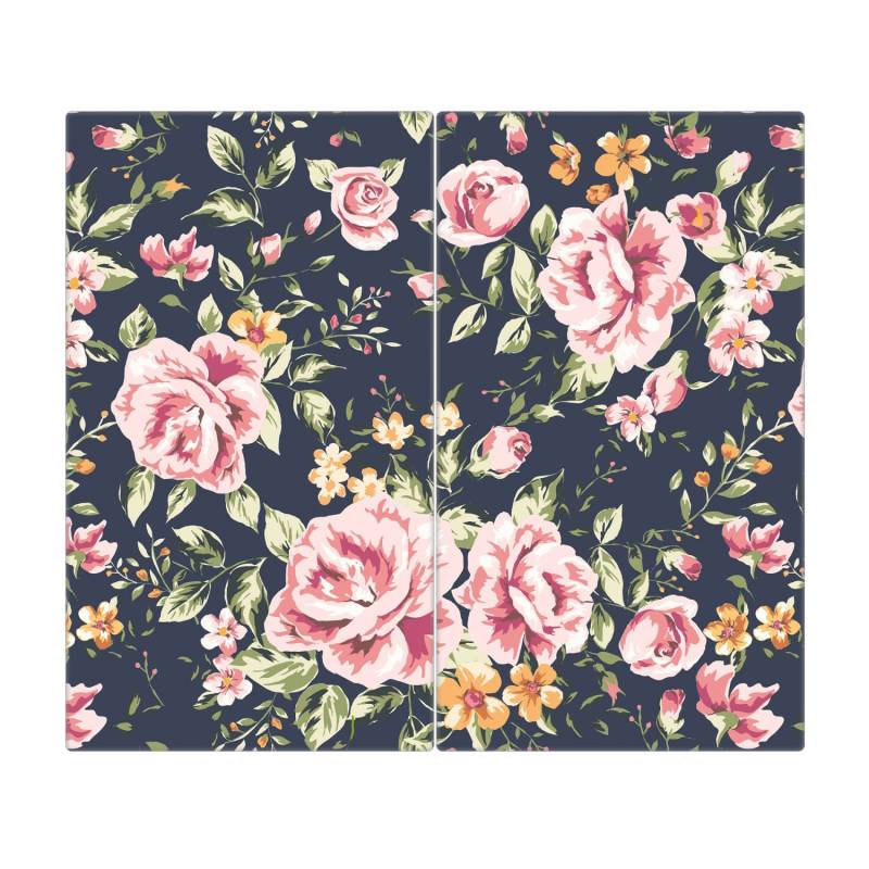 Banjado Herdabdeckplatte Glas 2 Teilig Je 30x52CM Schneidebrett Herdabdeckung Mit Motiv Rosen Auf Anthrazit von Banjado