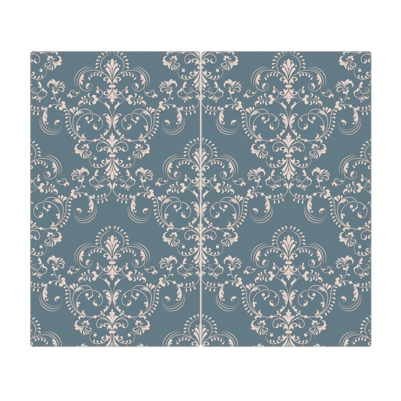 Banjado Herdabdeckplatte Glas 2 Teilig Je 30x52CM Schneidebrett Herdabdeckung Mit Motiv Royal Creme Blau von Banjado