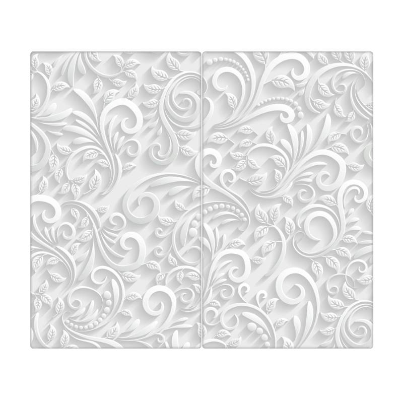Banjado Herdabdeckplatte Glas 2 Teilig Je 30x52CM Schneidebrett Herdabdeckung Mit Motiv White Swirl von Banjado