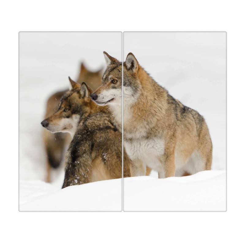 Banjado Herdabdeckplatte Glas 2 Teilig Je 30x52CM Schneidebrett Herdabdeckung Mit Motiv Wölfe von Banjado