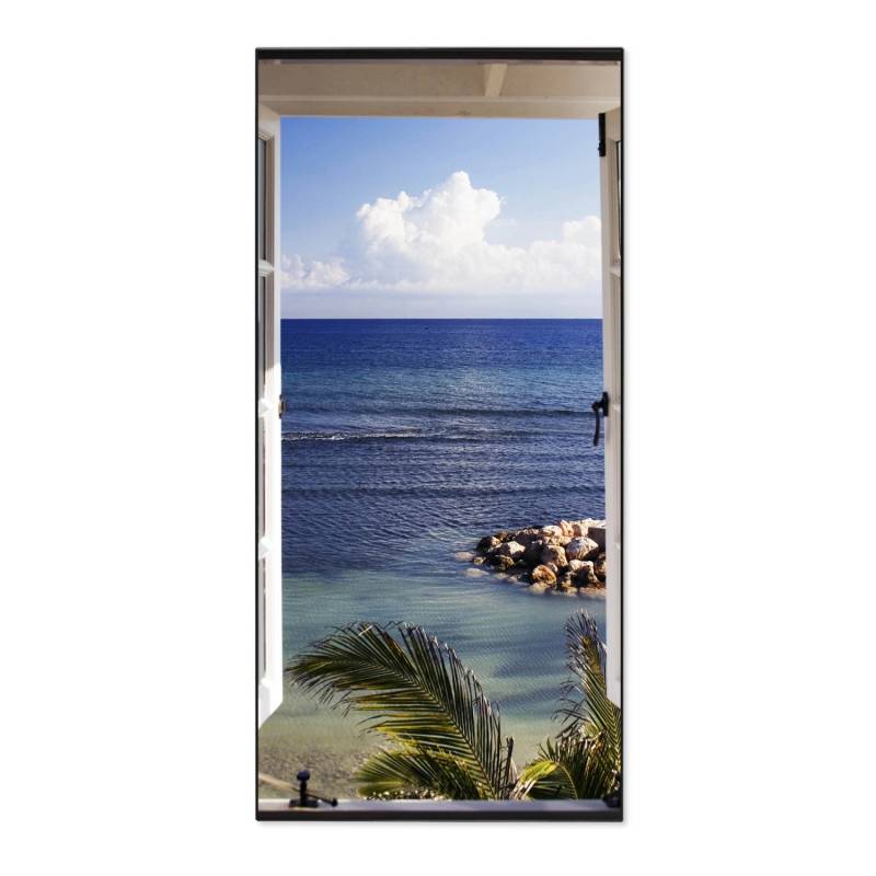 Banjado Magnettafel 37x78cm Magnetwand  Schwarz Aus Metall Magnetpinnwand Pinnwand Inkl. 4 Magnete Motiv Fensterpanorama von Banjado