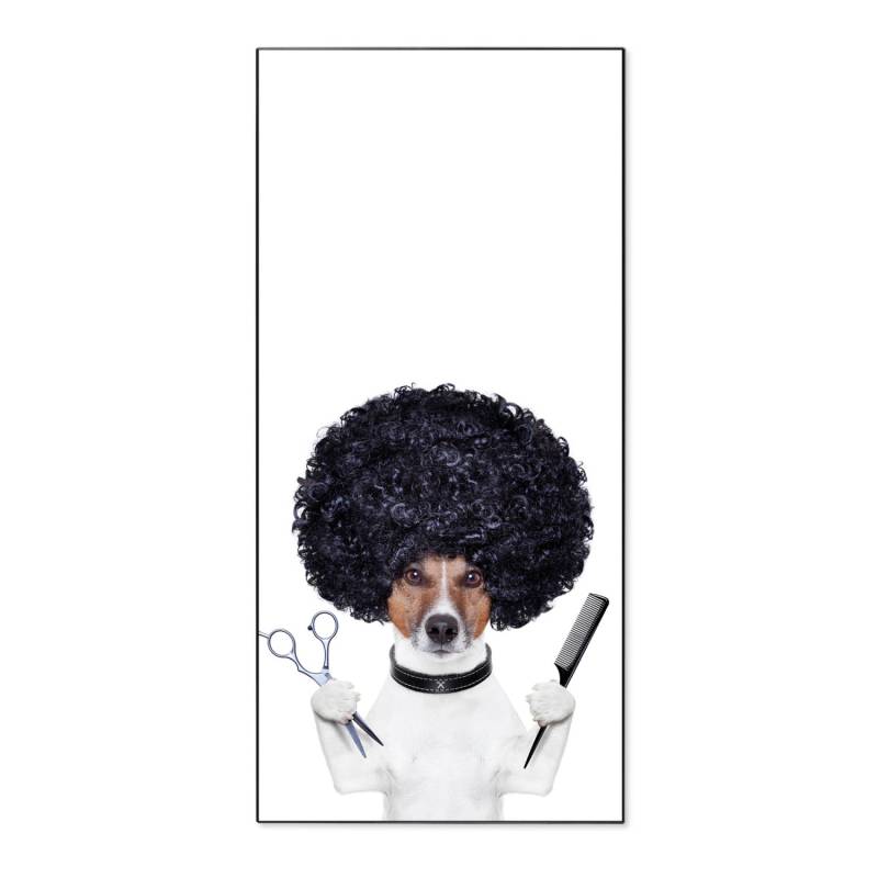 Banjado Magnettafel 37x78cm Magnetwand  Schwarz Aus Metall Magnetpinnwand Pinnwand Inkl. 4 Magnete Motiv Friseur Jack Russel von Banjado