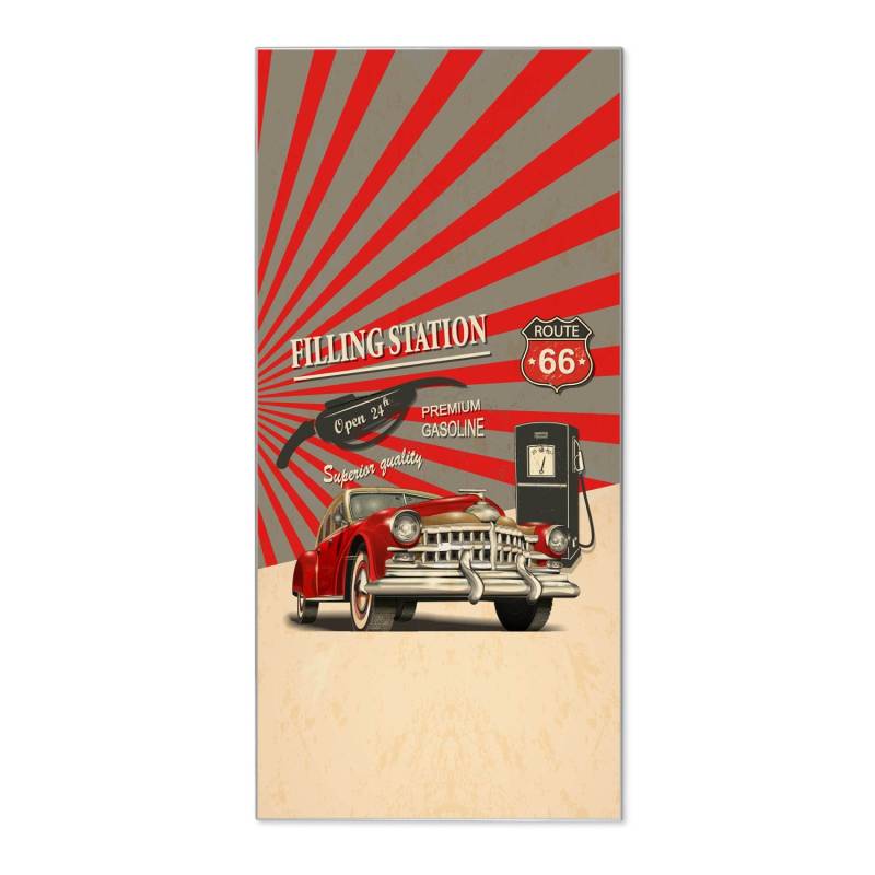 Banjado Magnettafel 37x78cm Magnetwand  Silber Aus Metall Magnetpinnwand Pinnwand Inkl. 4 Magnete Motiv Filling Station von Banjado