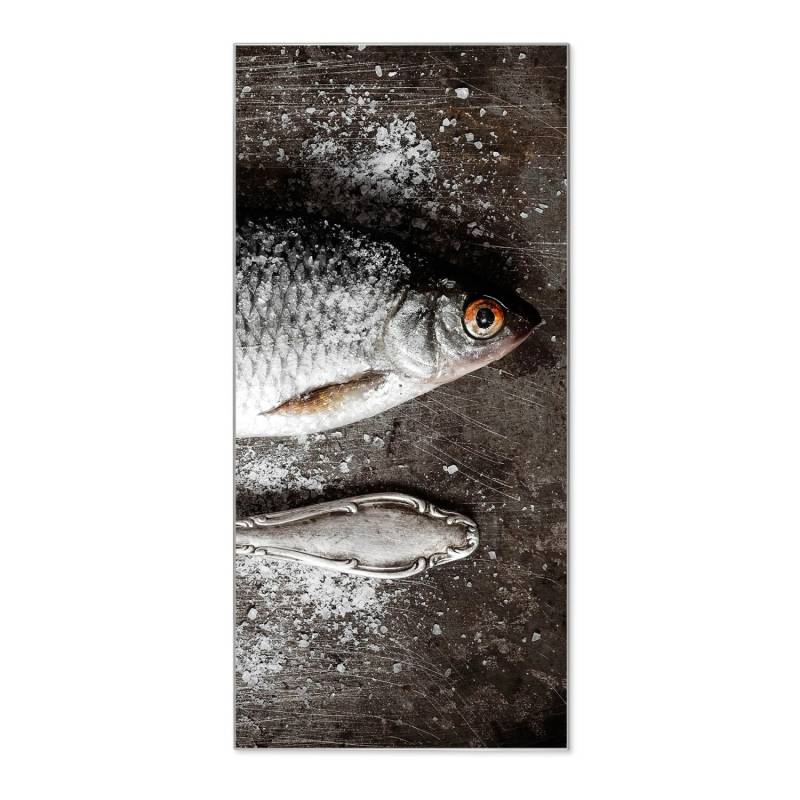 Banjado Magnettafel 37x78cm Magnetwand  Silber Aus Metall Magnetpinnwand Pinnwand Inkl. 4 Magnete Motiv Fisch Und Salz von Banjado