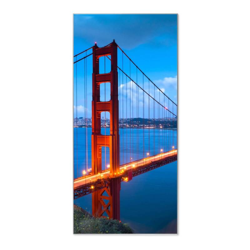 Banjado Magnettafel 37x78cm Magnetwand  Silber Aus Metall Magnetpinnwand Pinnwand Inkl. 4 Magnete Motiv Golden Gate Bridge von Banjado