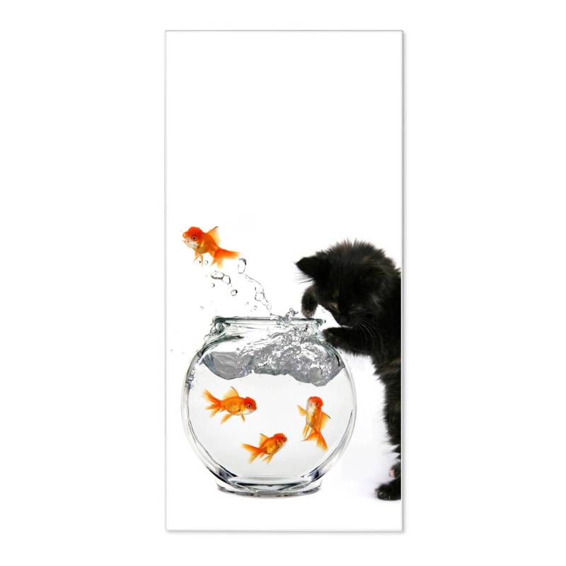 Banjado Magnettafel 37x78cm Magnetwand  Weiß Aus Metall Magnetpinnwand Pinnwand Inkl. 4 Magnete Motiv Katze Und Fisch von Banjado