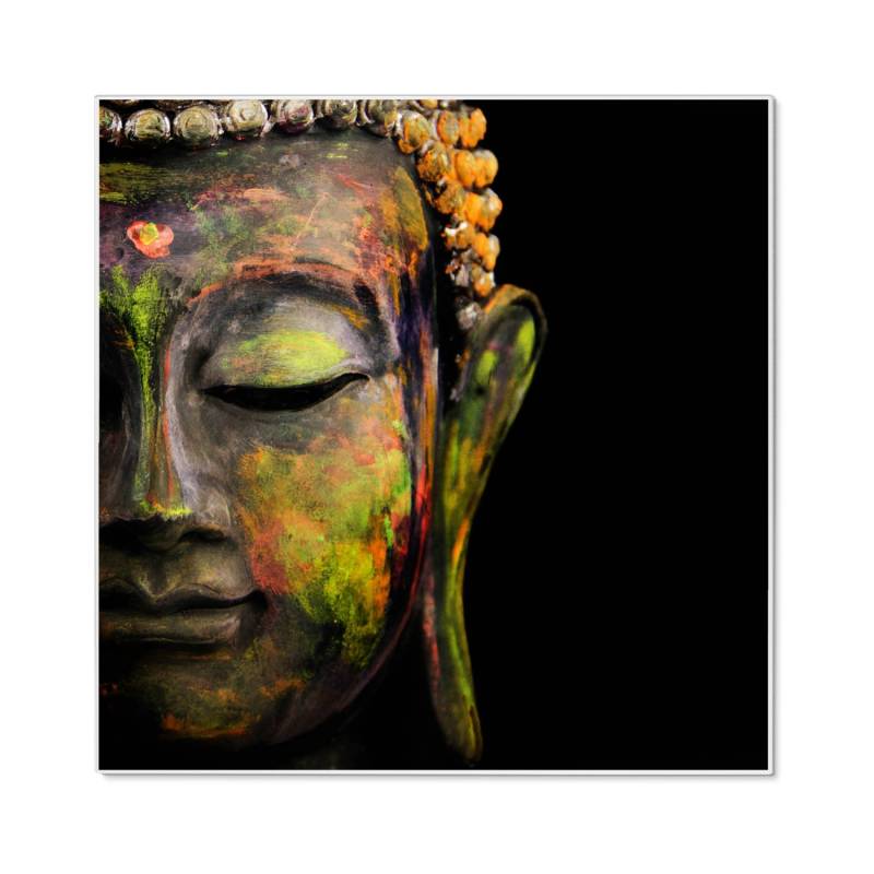 Banjado Magnettafel 50x50cm Magnetwand Weiß Aus Metall Magnetpinnwand Pinnwand Inkl. 4 Magnete Motiv Bunter Buddha von Banjado
