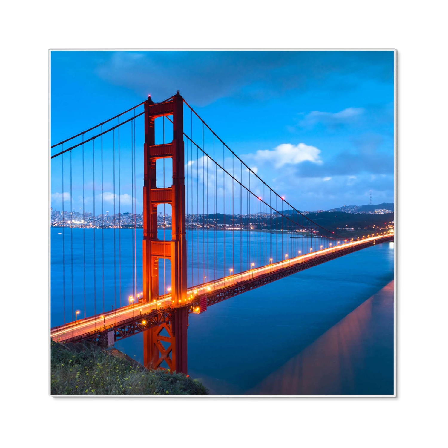 Banjado Magnettafel 50x50cm Magnetwand Weiß Aus Metall Magnetpinnwand Pinnwand Inkl. 4 Magnete Motiv Golden Gate Bridge von Banjado