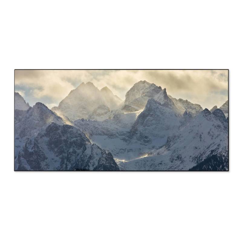 Banjado Magnettafel 78x37cm Magnetwand  Schwarz Aus Metall Magnetpinnwand Pinnwand Inkl. 4 Magnete Motiv Alpen Im Sonnenschein von Banjado