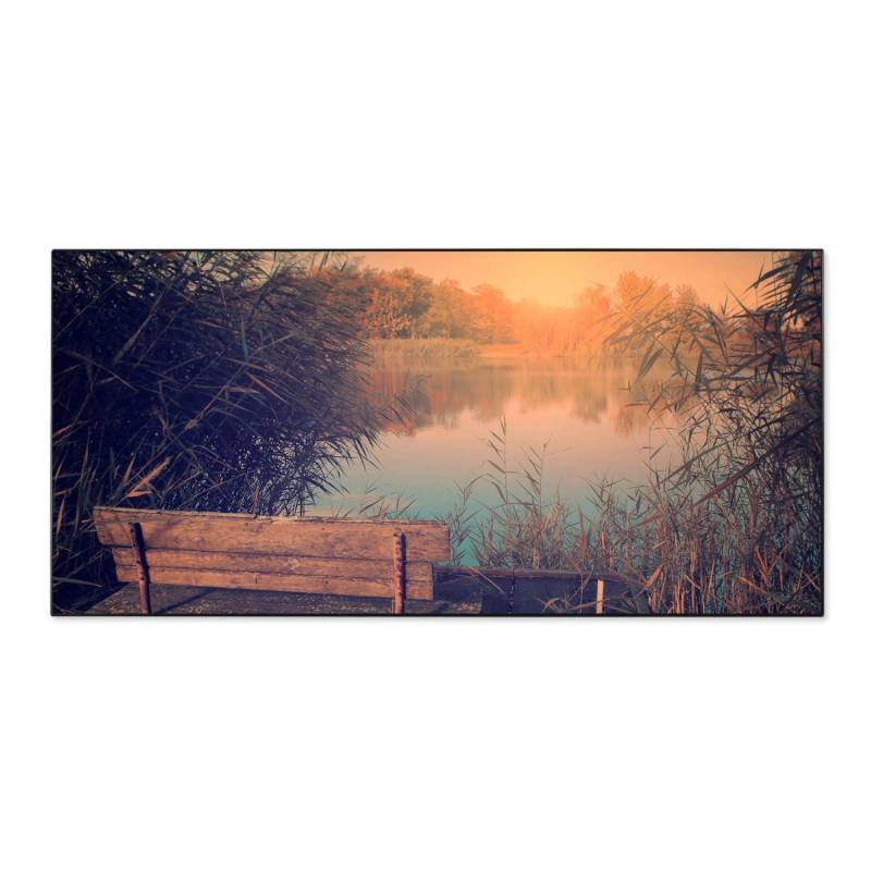 Banjado Magnettafel 78x37cm Magnetwand  Schwarz Aus Metall Magnetpinnwand Pinnwand Inkl. 4 Magnete Motiv Bank Am See von Banjado