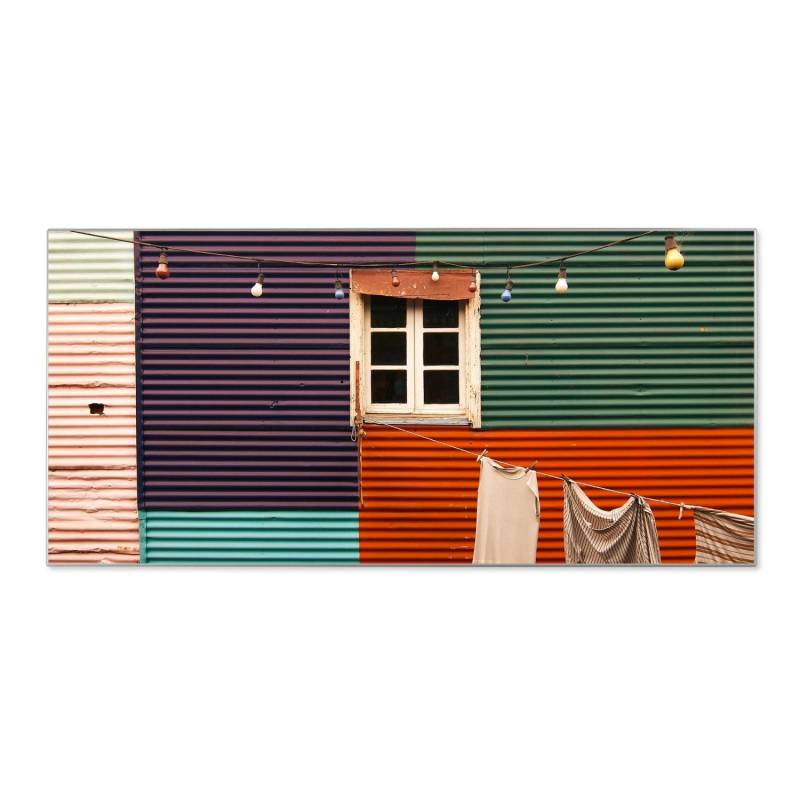 Banjado Magnettafel 78x37cm Magnetwand  Silber Aus Metall Magnetpinnwand Pinnwand Inkl. 4 Magnete Motiv Buntes Haus von Banjado