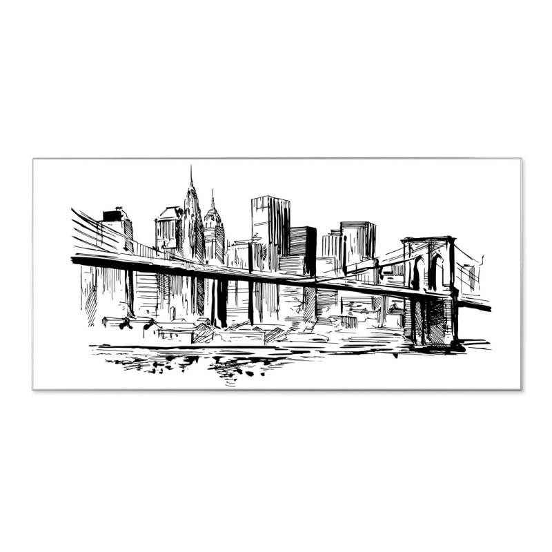 Banjado Magnettafel 78x37cm Magnetwand  Silber Aus Metall Magnetpinnwand Pinnwand Inkl. 4 Magnete Motiv New York Skizze von Banjado