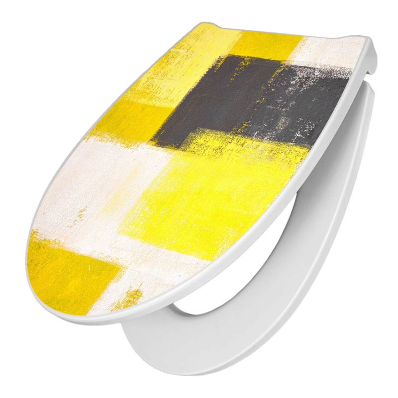 Banjado Premium Toilettendeckel Mit Absenkautomatik WC-Sitz Soft Close Hygienischer Klodeckel Duroplast Mit Motiv Abstrakt Gelb von Banjado
