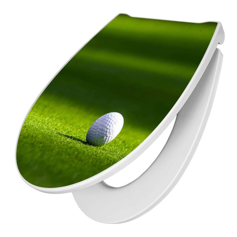 Banjado Premium Toilettendeckel Mit Absenkautomatik WC-Sitz Soft Close Hygienischer Klodeckel Duroplast Mit Motiv Einsamer Golfball von Banjado