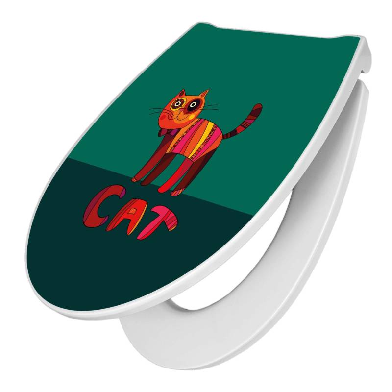 Banjado Premium Toilettendeckel Mit Absenkautomatik WC-Sitz Soft Close Hygienischer Klodeckel Duroplast Mit Motiv Orange Katze von Banjado
