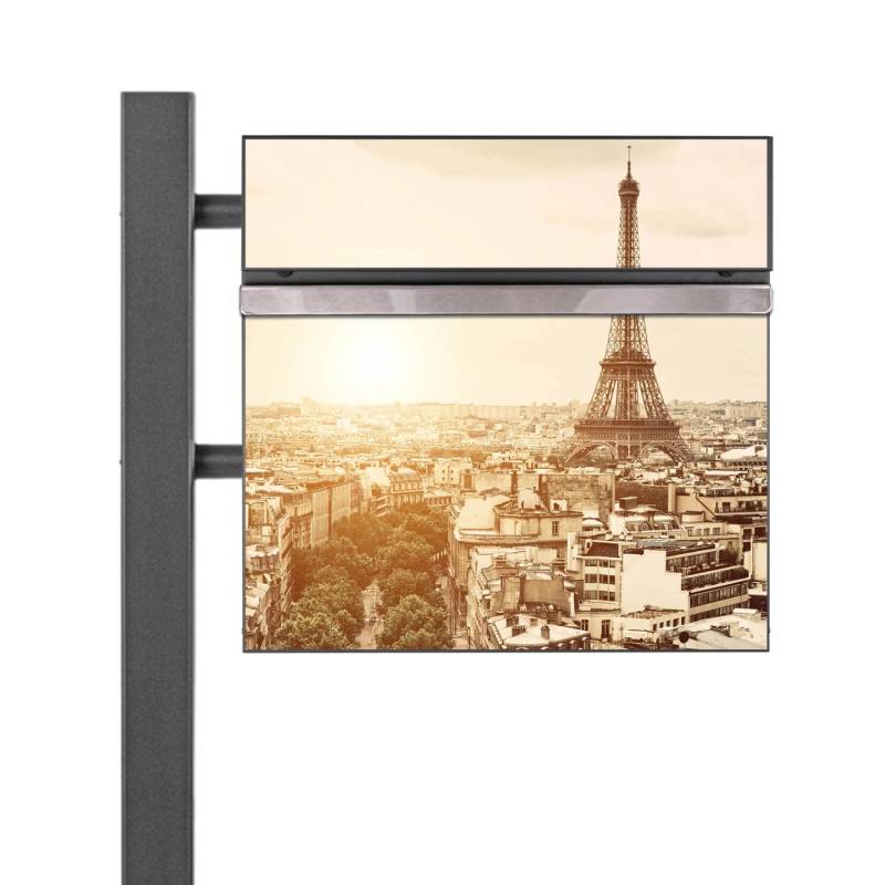 Banjado Standbriefkasten Anthrazit 45x120x16.5cm Groß Inkl. Montagematerial & 2 Schlüsseln Motiv Dächer Von Paris von Banjado