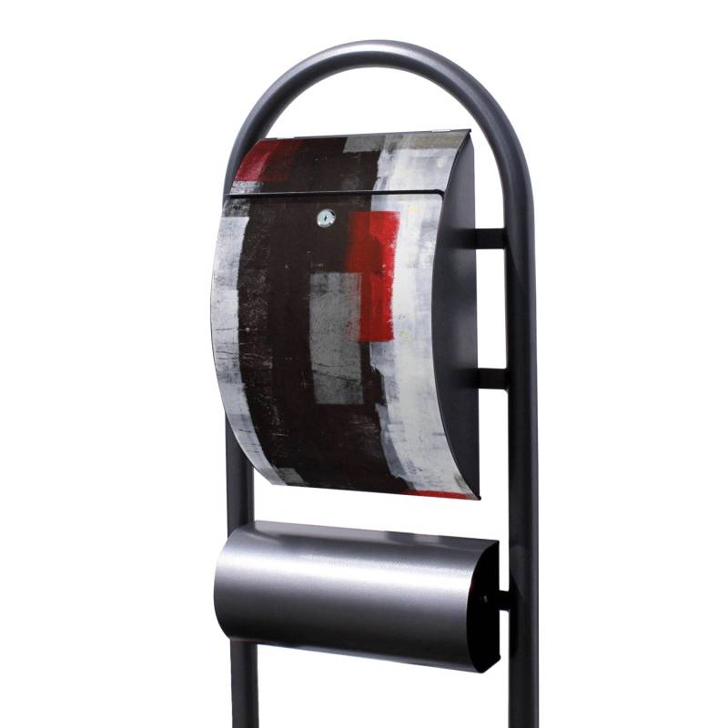 Banjado Standbriefkasten Hammerschlag Optik Größe 150x47x22cm Postkasten Freistehend Mit Zeitungsfach Motiv Abstrakt Rot von Banjado