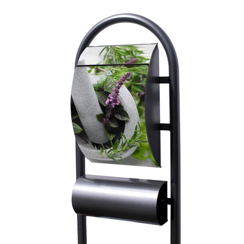 Banjado Standbriefkasten Hammerschlag Optik Größe 150x47x22cm Postkasten Freistehend Mit Zeitungsfach Motiv Kräuter von Banjado