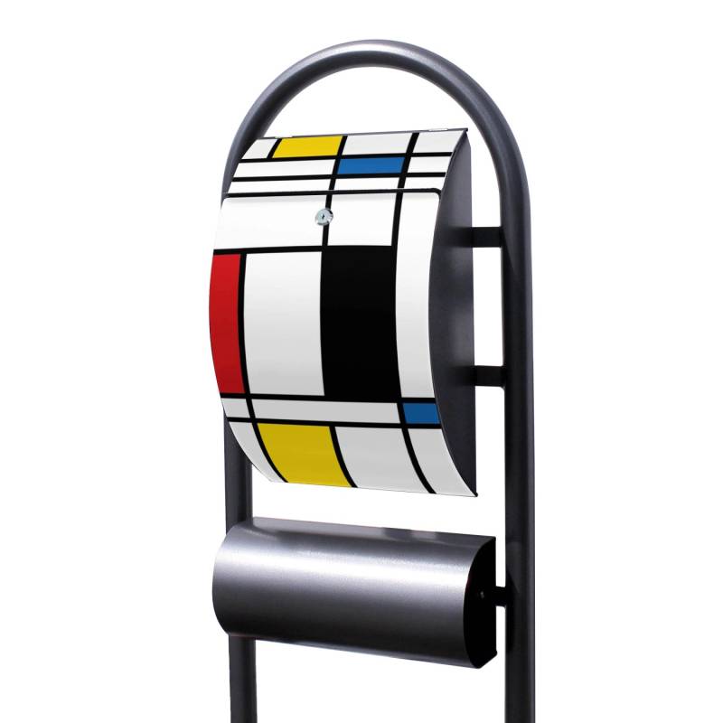 Banjado Standbriefkasten Hammerschlag Optik Größe 150x47x22cm Postkasten Freistehend Mit Zeitungsfach Motiv Rot Gelb Blau von Banjado