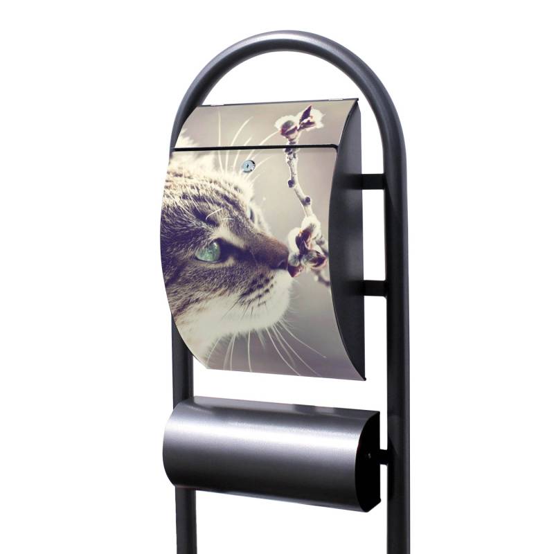 Banjado Standbriefkasten Hammerschlag Optik Größe 150x47x22cm Postkasten Freistehend Mit Zeitungsfach Motiv Weidenkätzchen von Banjado