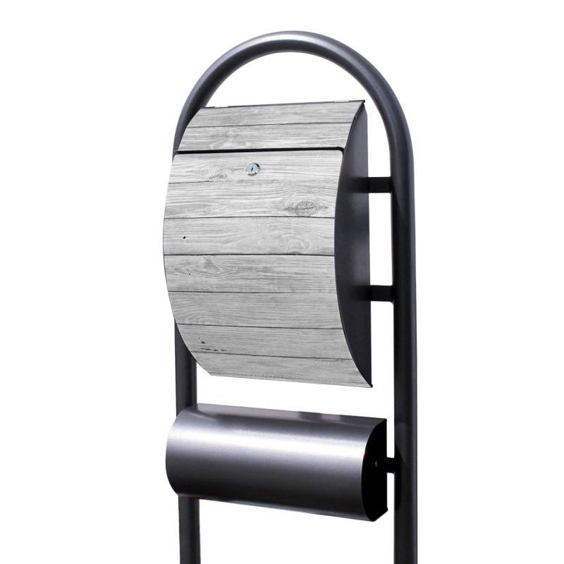 Banjado Standbriefkasten Hammerschlag Optik Größe 150x47x22cm Postkasten Freistehend Mit Zeitungsfach Motiv Weiß Gebeizt von Banjado