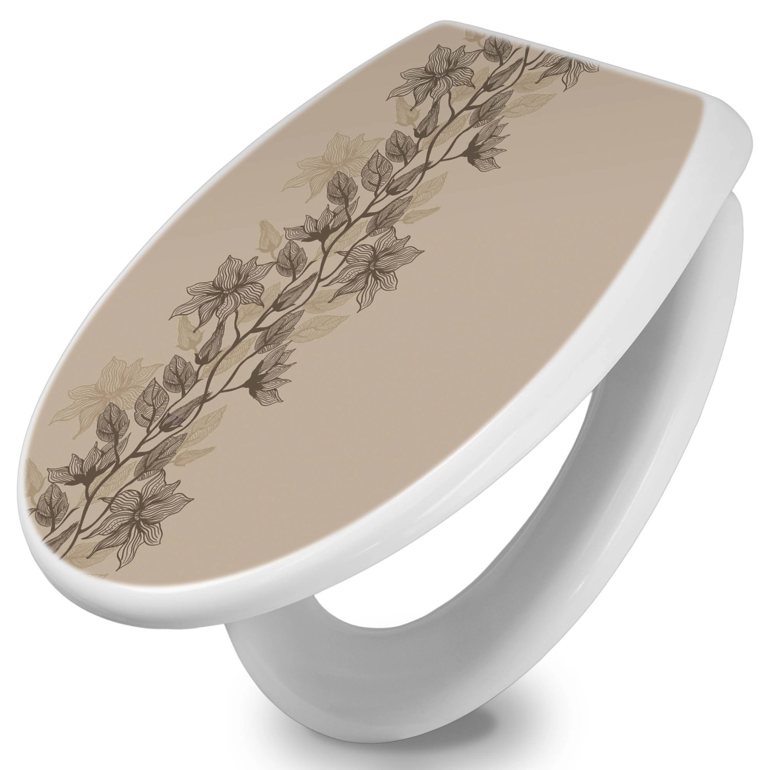 Banjado Toilettendeckel Mit Absenkautomatik WC-Sitz Soft Close Weiß Hygienischer Duroplast Leichte Montage Mit Motiv Baumwollblüte Monochrom von Banjado
