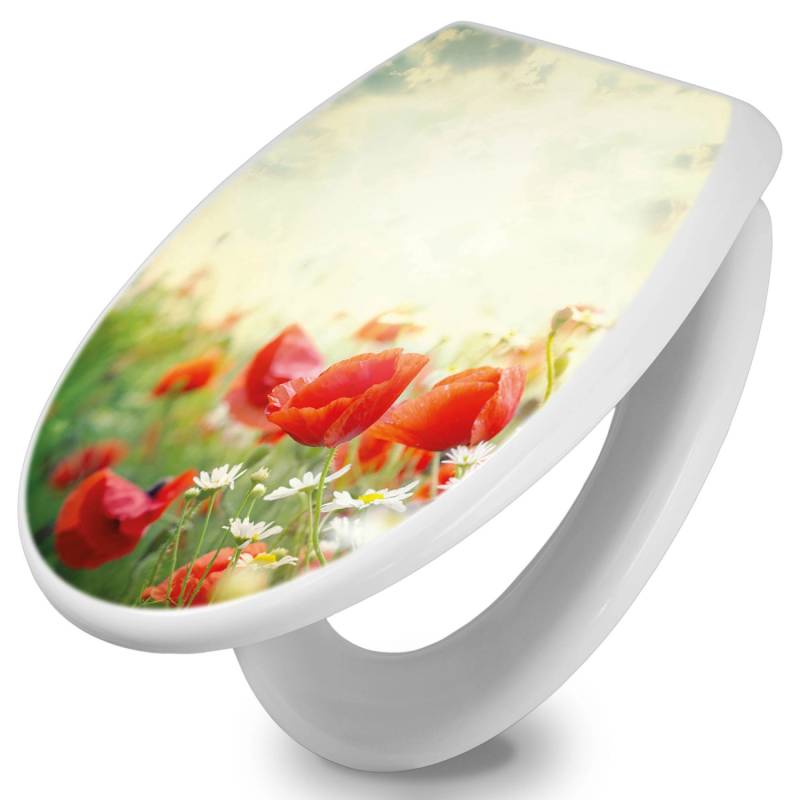 Banjado Toilettendeckel Mit Absenkautomatik WC-Sitz Soft Close Weiß Hygienischer Duroplast Leichte Montage Mit Motiv Kamille Und Mohn von Banjado