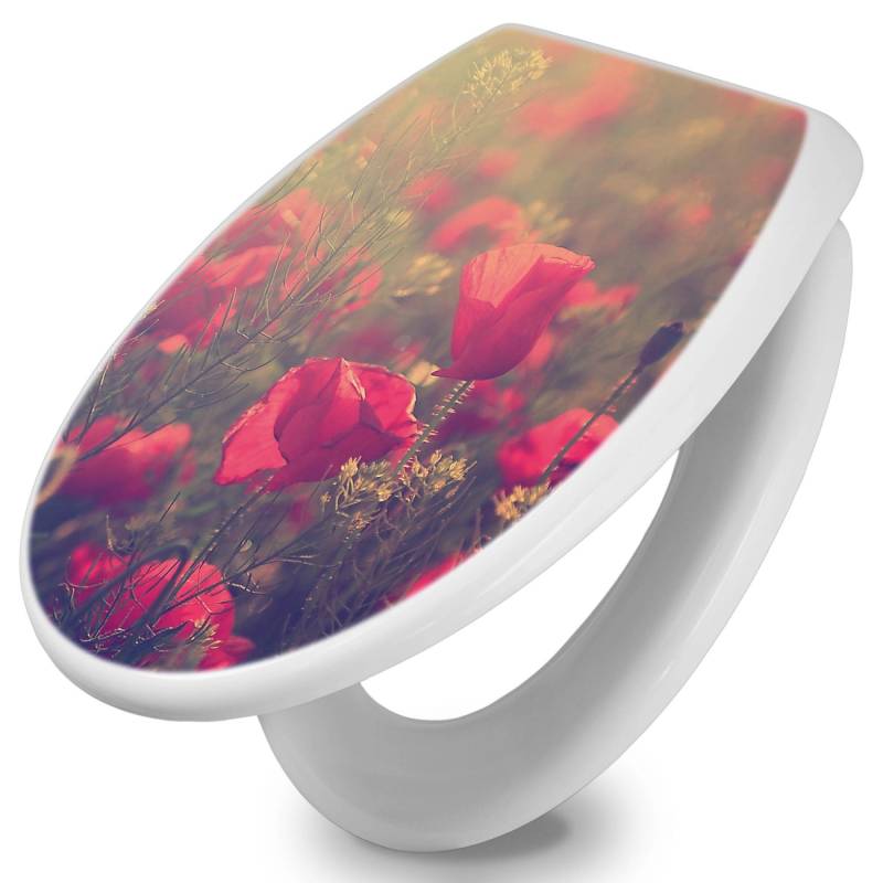 Banjado Toilettendeckel Mit Absenkautomatik WC-Sitz Soft Close Weiß Hygienischer Duroplast Leichte Montage Mit Motiv Mohn von Banjado