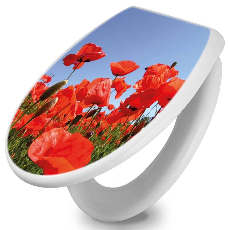 Banjado Toilettendeckel Mit Absenkautomatik WC-Sitz Soft Close Weiß Hygienischer Duroplast Leichte Montage Mit Motiv Mohnblumen von Banjado