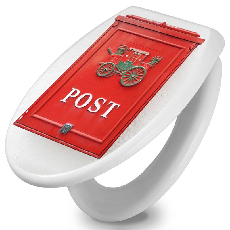 Banjado Toilettendeckel Mit Absenkautomatik WC-Sitz Soft Close Weiß Hygienischer Duroplast Leichte Montage Mit Motiv Postkasten Nostalgie von Banjado