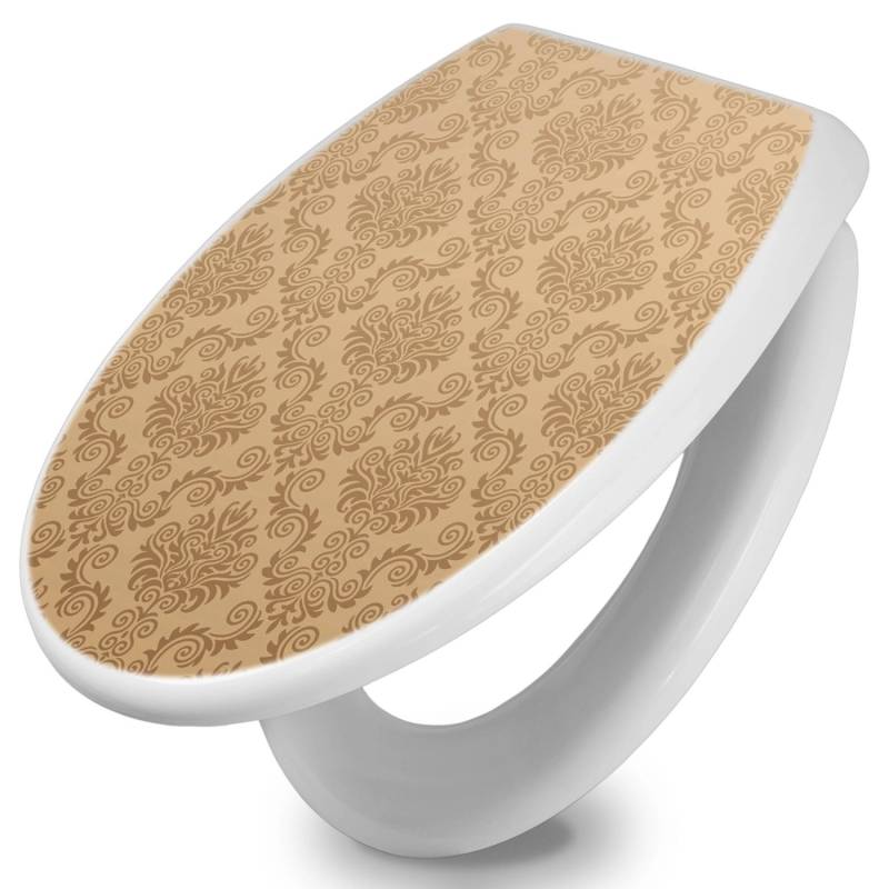 Banjado Toilettendeckel Mit Absenkautomatik WC-Sitz Soft Close Weiß Hygienischer Duroplast Leichte Montage Mit Motiv Tapete Beige von Banjado
