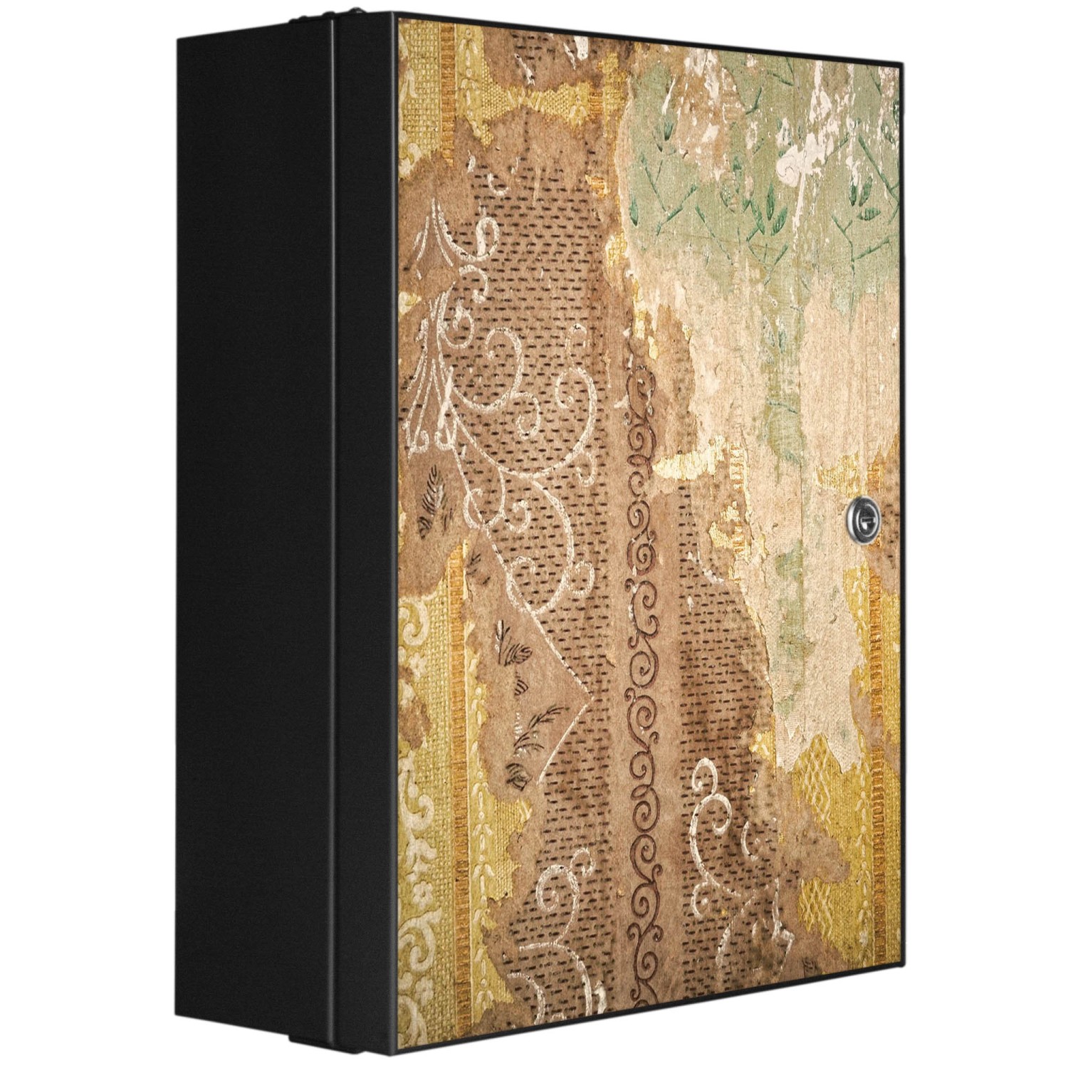 Banjado XXL Medizinschrank Abschliessbar 35x46x15cm Arzneischrank Anthrazit Aus Metall Front Mit Motiv Alte Tapeten von Banjado