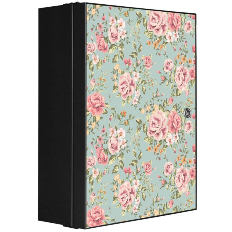 Banjado XXL Medizinschrank Abschliessbar 35x46x15cm Arzneischrank Anthrazit Aus Metall Front Mit Motiv Altrosa Blume von Banjado