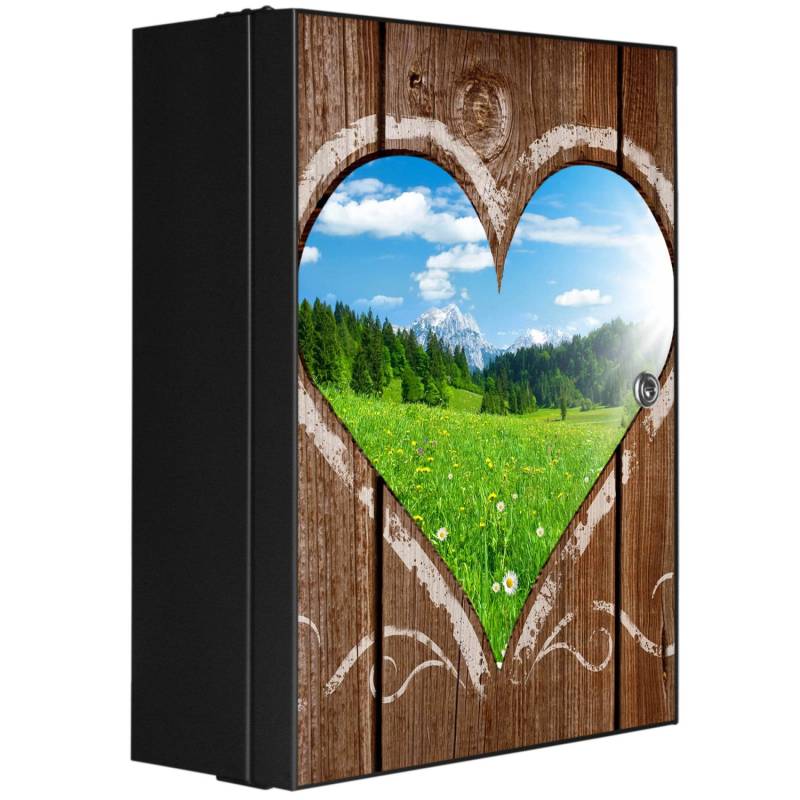 Banjado XXL Medizinschrank Abschliessbar 35x46x15cm Arzneischrank Anthrazit Aus Metall Front Mit Motiv Ausblick Mit Herz von Banjado