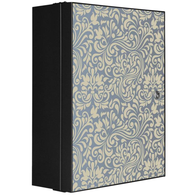Banjado XXL Medizinschrank Abschliessbar 35x46x15cm Arzneischrank Anthrazit Aus Metall Front Mit Motiv Blaues Ornament von Banjado