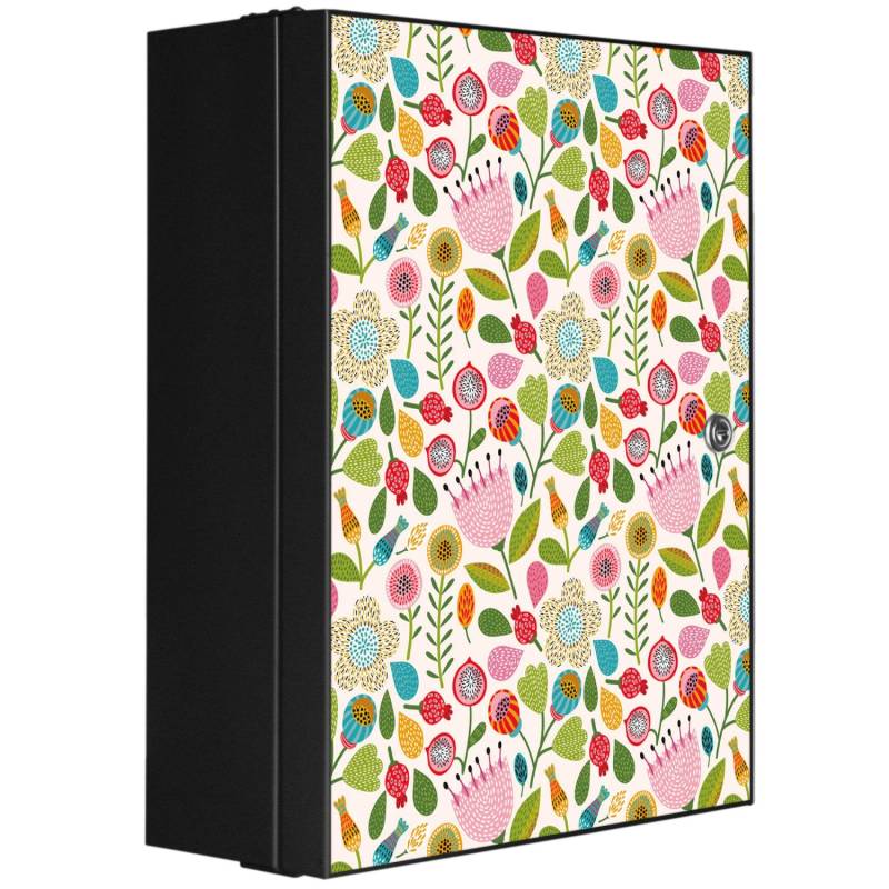 Banjado XXL Medizinschrank Abschliessbar 35x46x15cm Arzneischrank Anthrazit Aus Metall Front Mit Motiv Blumen Naiv von Banjado